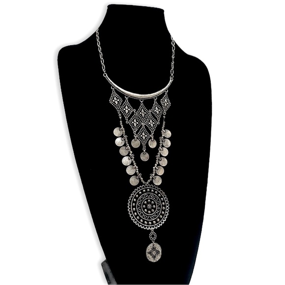 WHBM Silver Statement Bib Necklace With Coin Detail | NWT - Picture 4 of 6